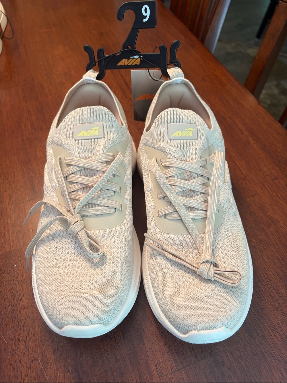 Avia Knit Lace-Up Sneakers in Light Beige